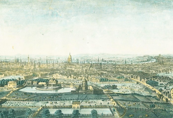 Panoramic view of London as seen from the Bowling Green at Islington, mid-18th century